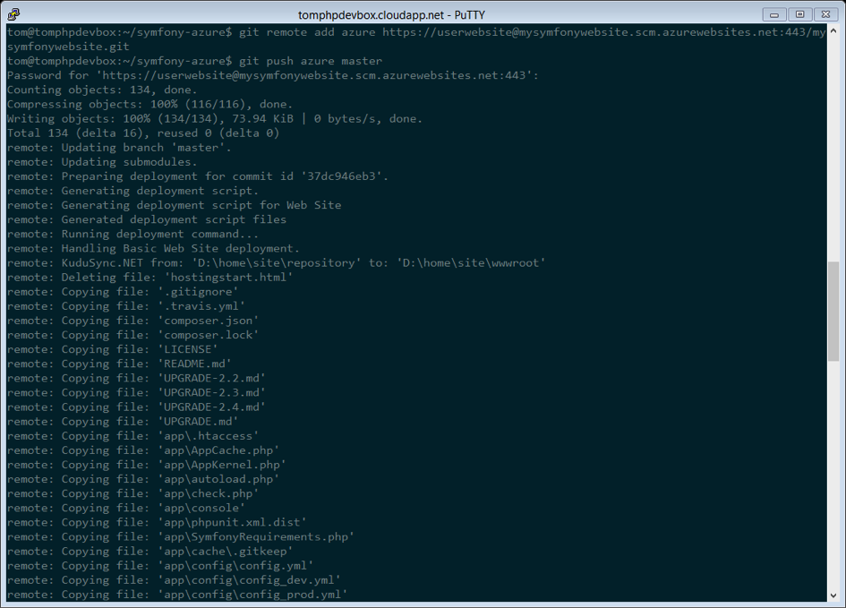 Deploying files to the Git Azure Website repository