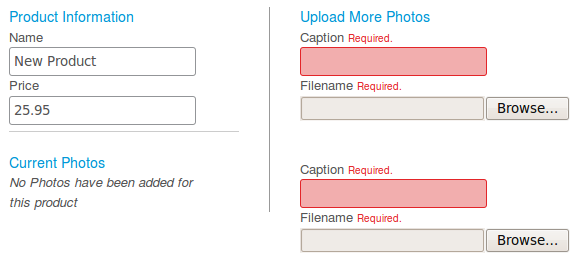 Error de validación de las fotos en el formulario del producto