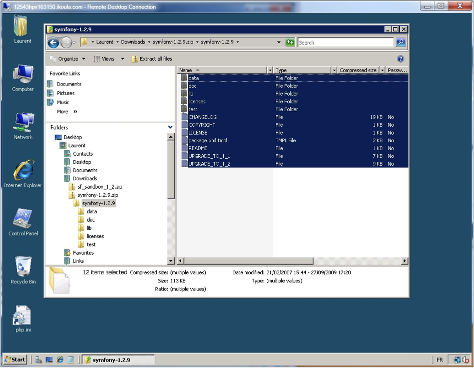 Windows Explorer - Téléchargement et décompression de l'archive du projet.