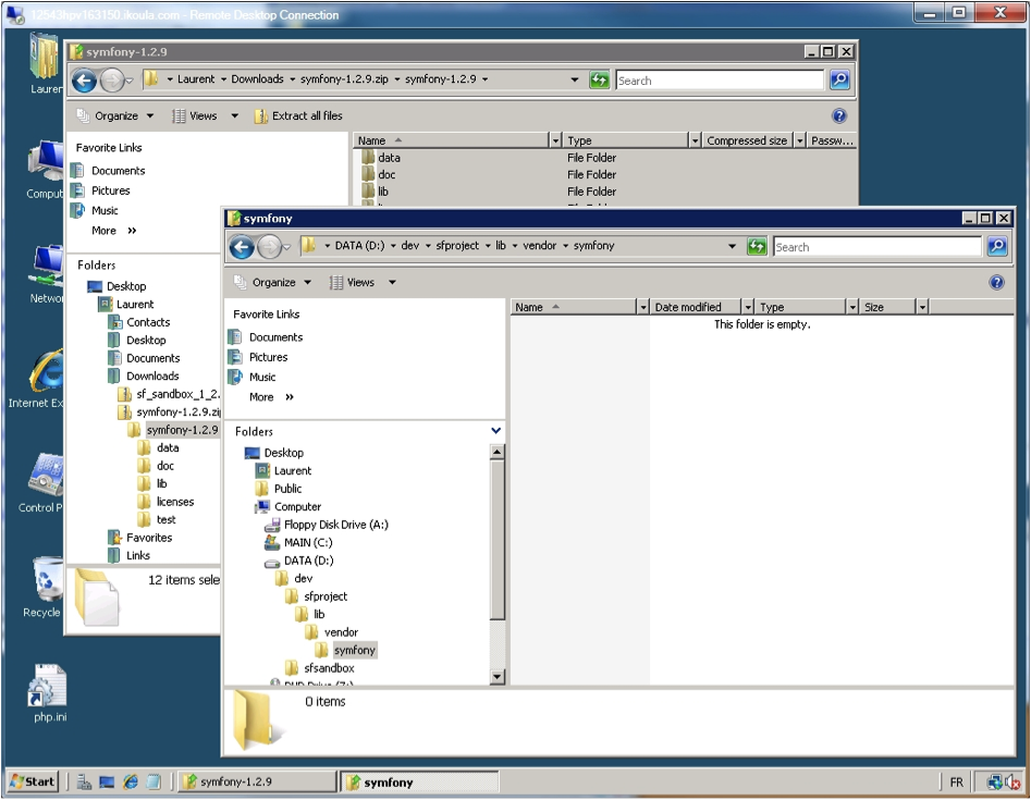 Windows Explorer - arborescence d'un répertoire de projet.