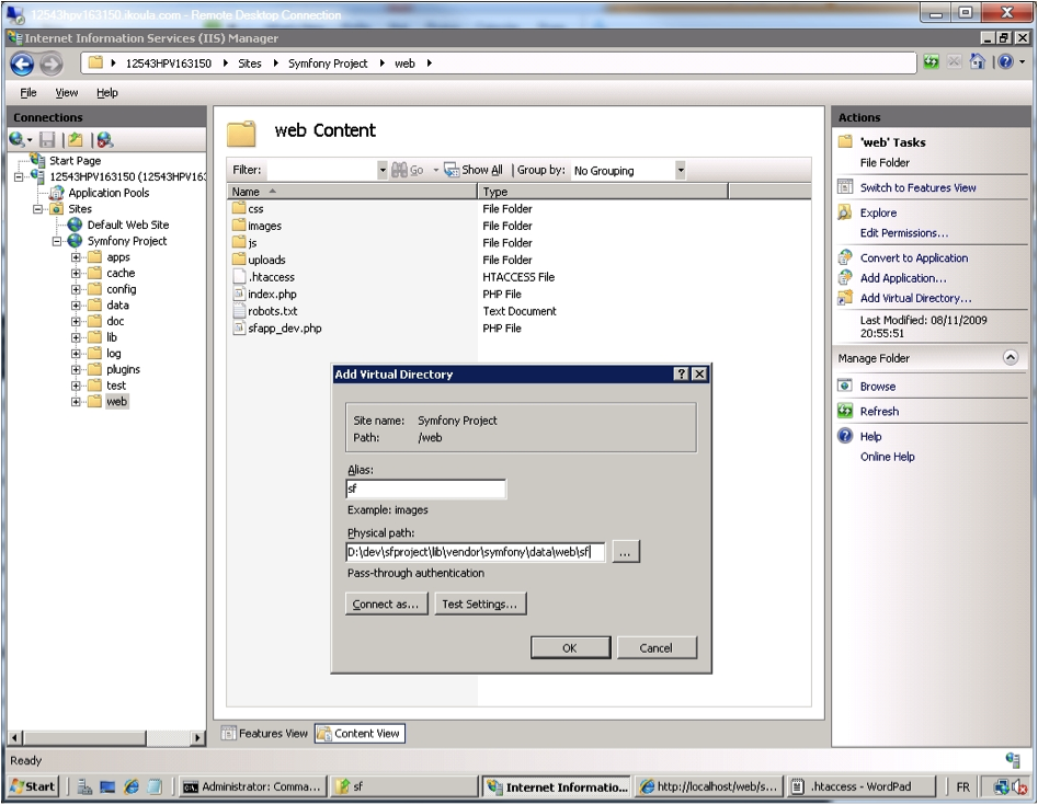 IIS Manager - Add sf Virtual Directory.