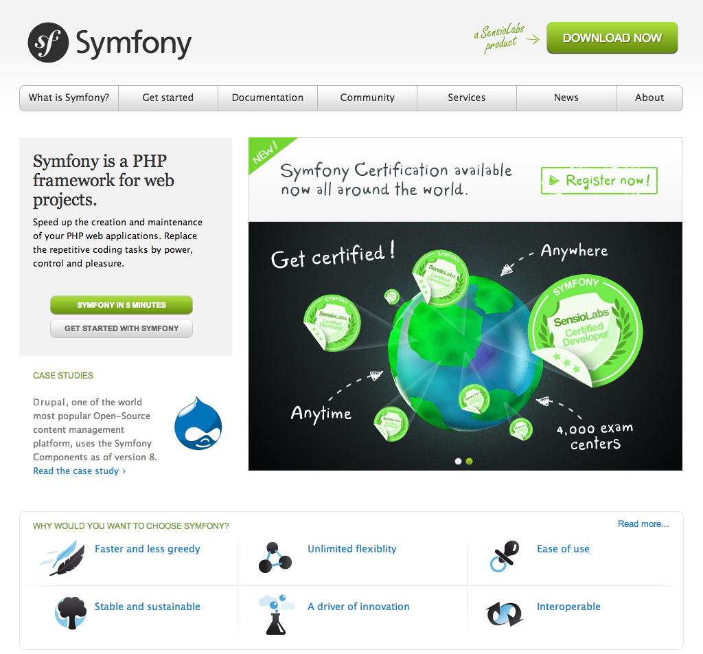The new Symfony website introduced on March 4, 2011