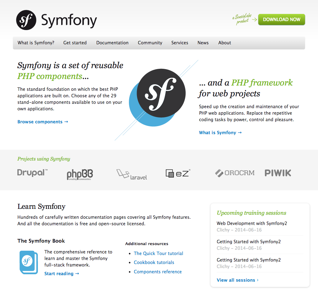 The new Symfony website introduced as of June 16, 2014