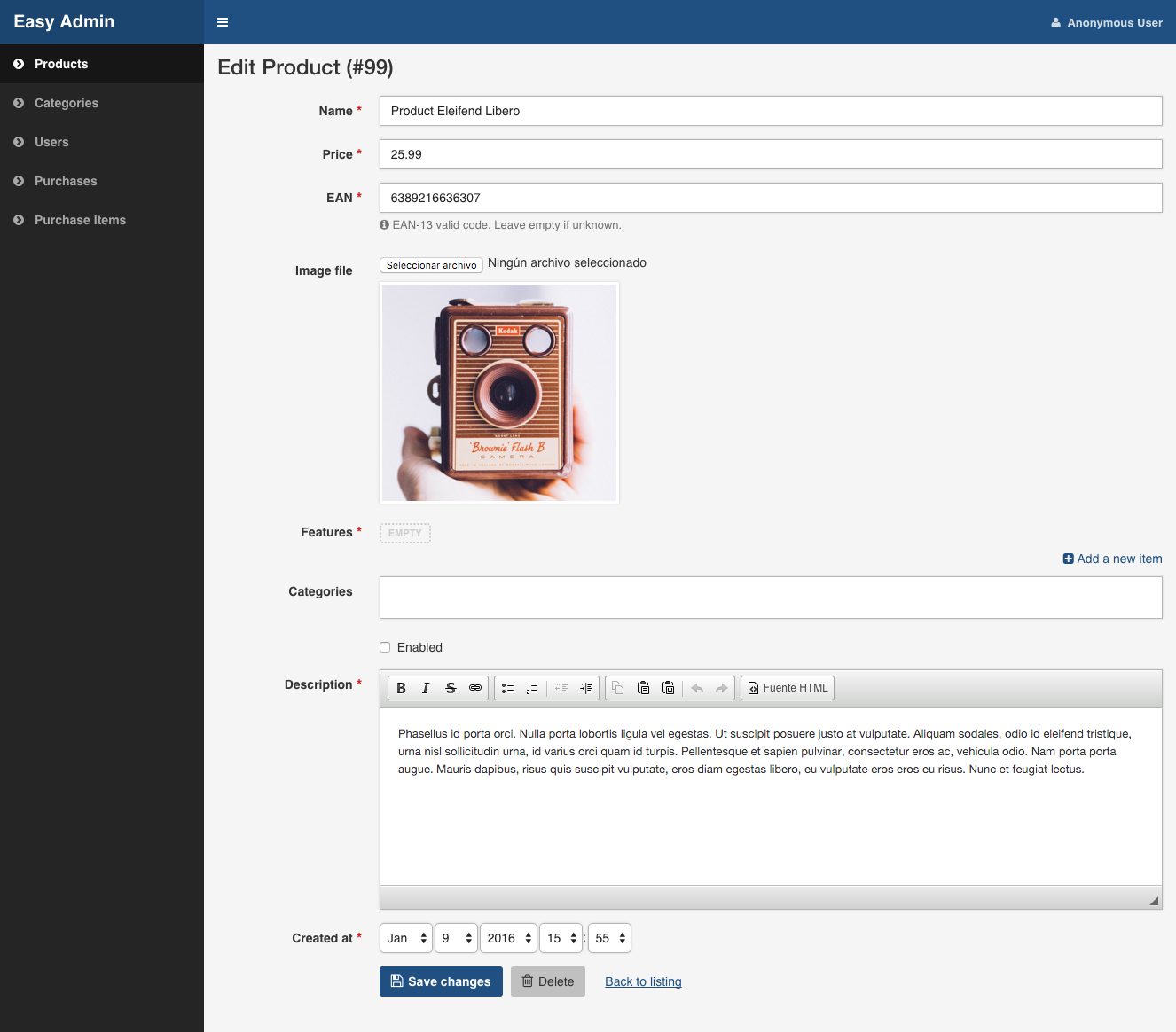 Edit view interface
