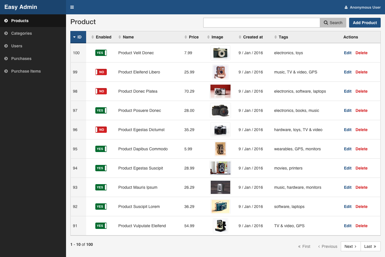 List view interface