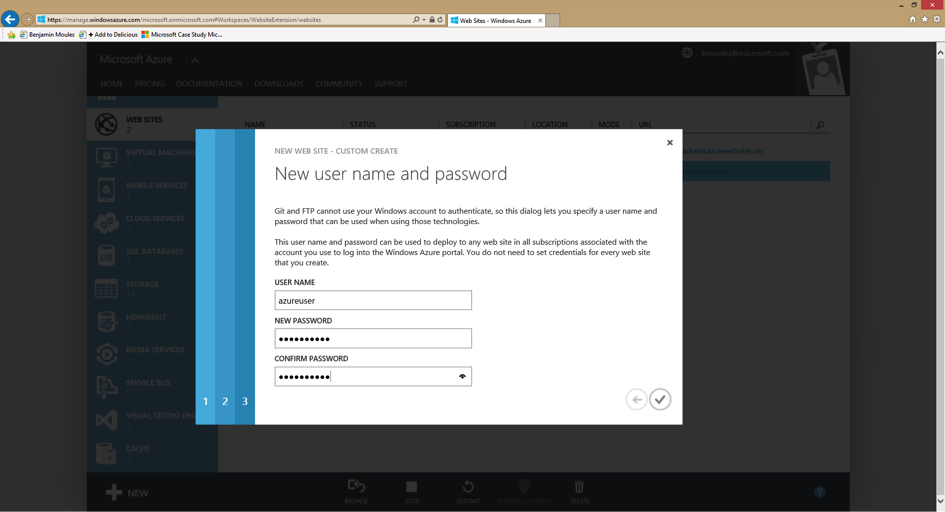 Configure Azure Website credentials