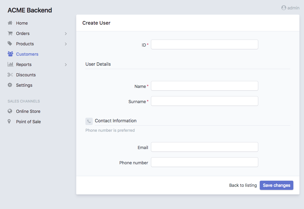 A form using sections to separate its fields