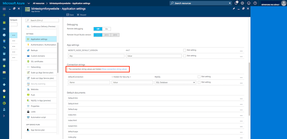 MySQL database settings