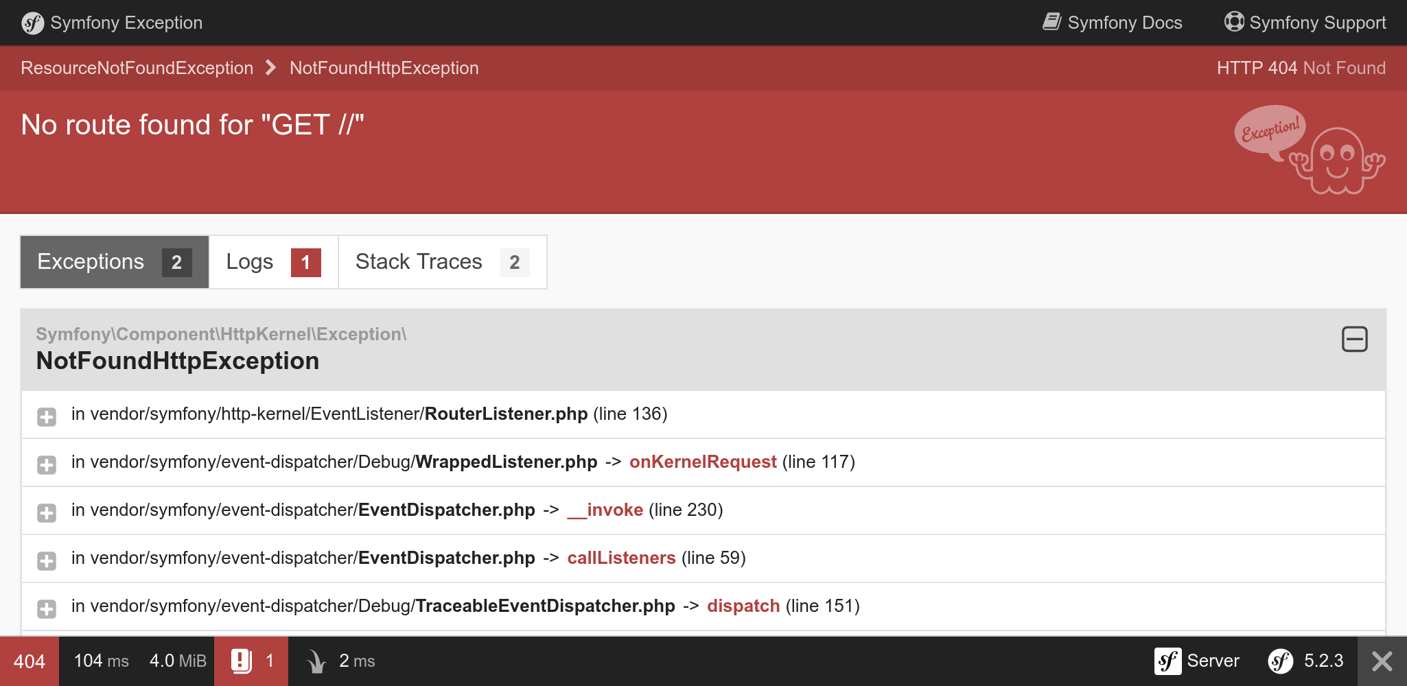 Symfony php. The exceptions. Tecnis Symfony.