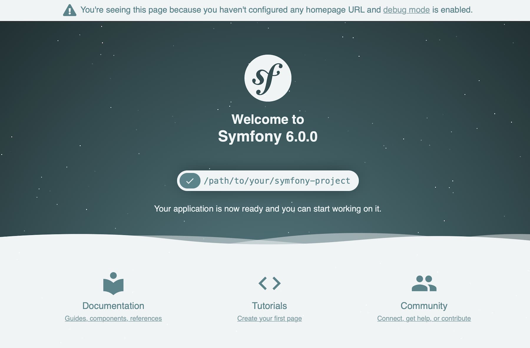 The default Symfony welcome page.