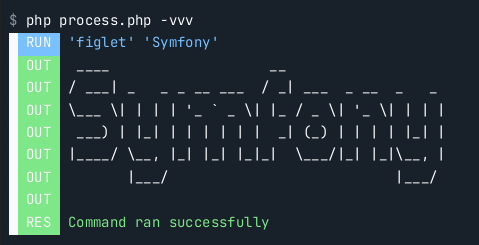 In between the command line and the result line, the command's output is now shown prefixed by "OUT".