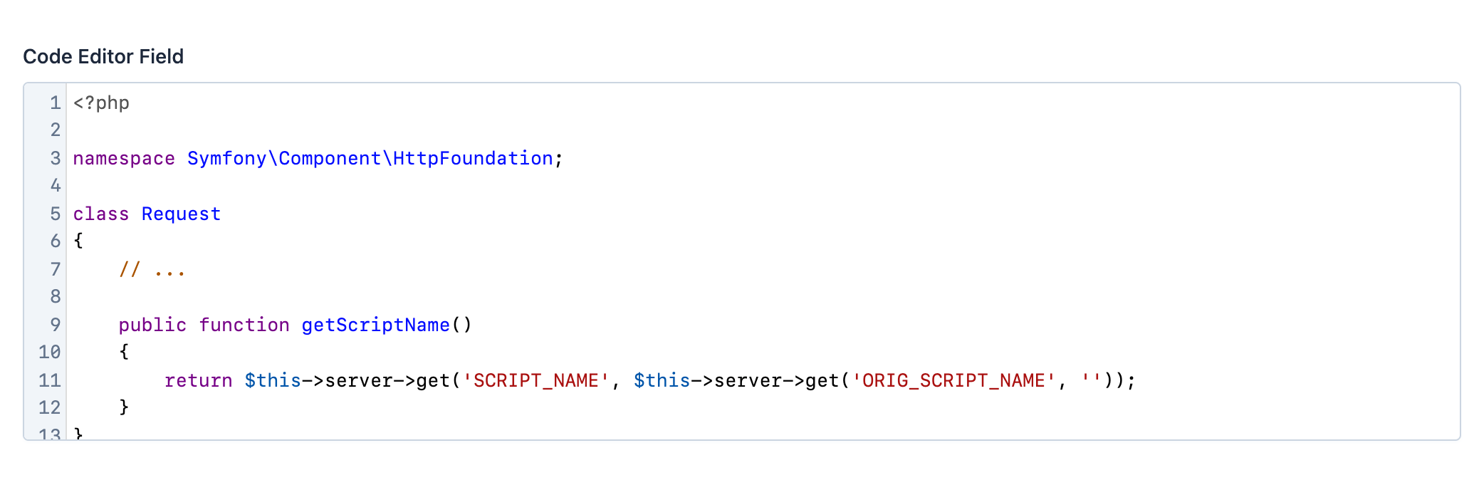 Default style of EasyAdmin code editor field