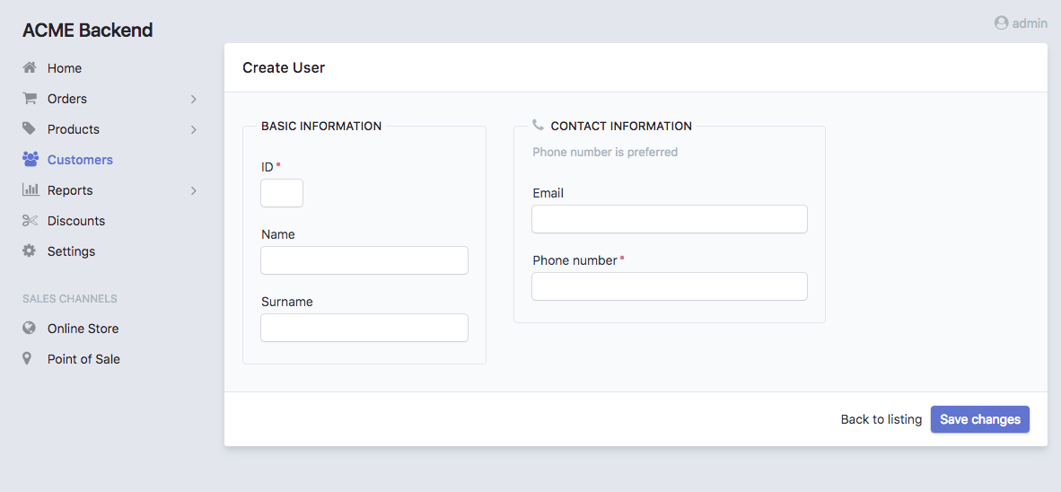 A form using groups to separate its fields