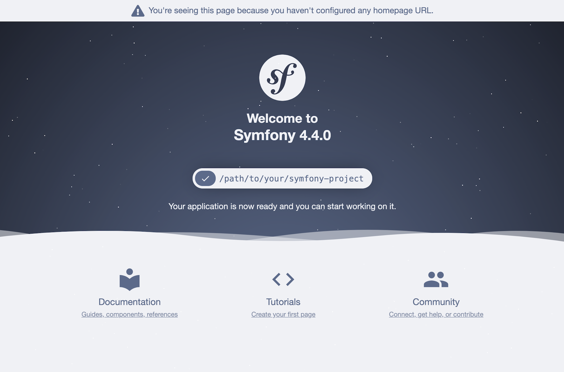 The default Symfony welcome page in the development mode