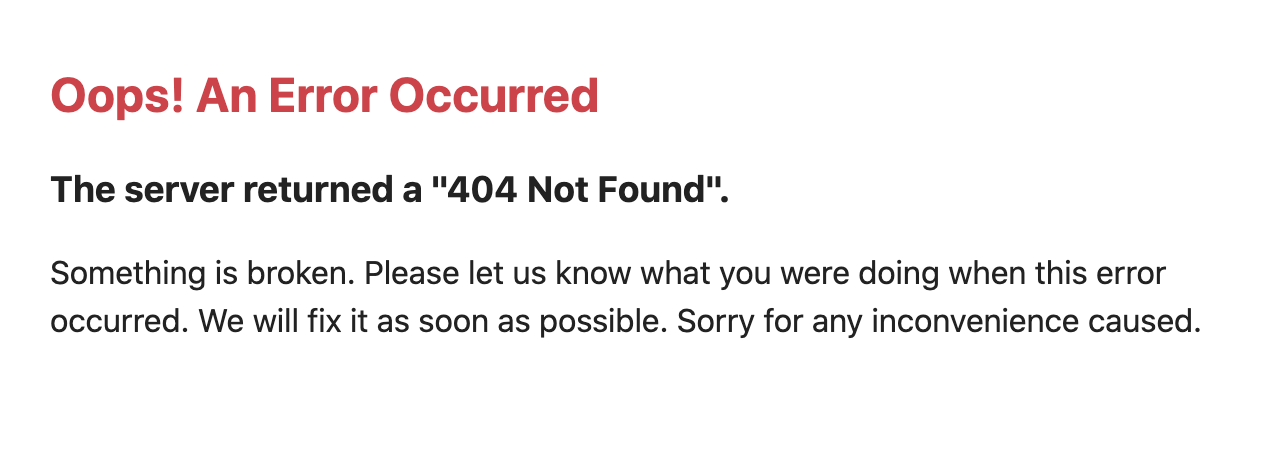 A 404 error page in the production mode