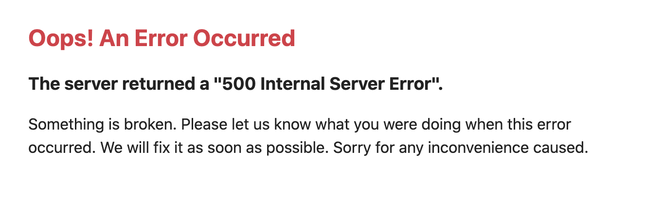 A 500 error page in the production mode
