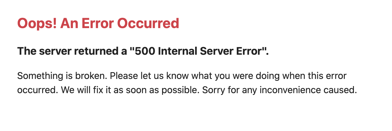 An internal occurred. Flash with Error message in Symfony.