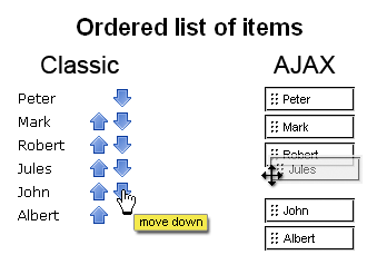 classic and AJAX sortable lists
