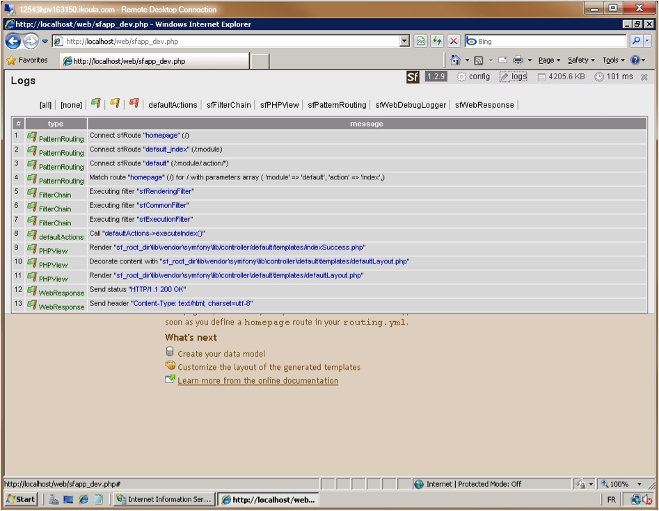 Internet Explorer - Los mensajes de log se pueden acceder desde localhost.