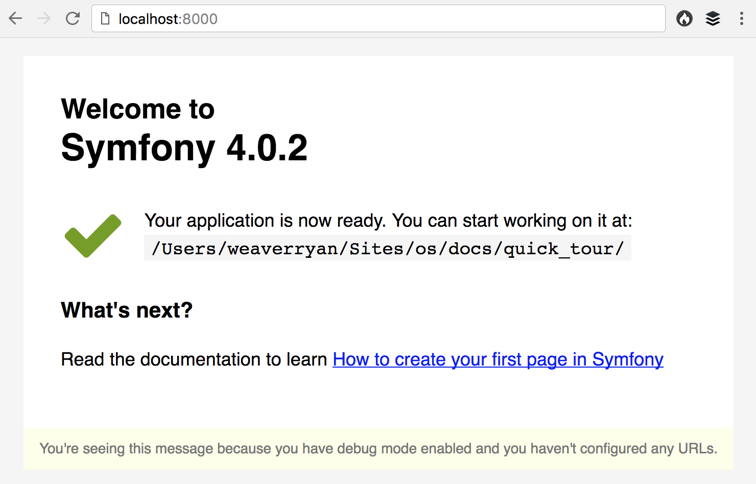 The Symfony Welcome Page in Symfony 4.3 and earlier versions